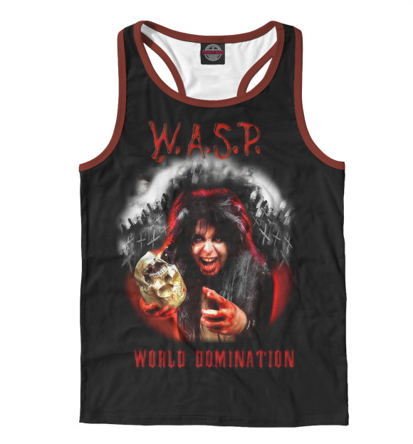 Мужская майка-борцовка с притом W.A.S.P. Band цвета Белый Мужская майка-борцовка с изображением W.A.S.P. Band цвета Белый