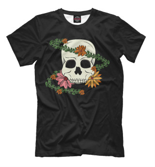 Мужская футболка Череп с цветами