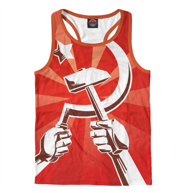 Мужская майка-борцовка с изображением СЕРП И МОЛОТ цвета Белый