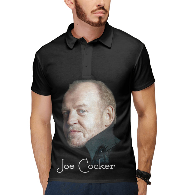 Мужское поло с изображением Joe Cocker цвета Белый