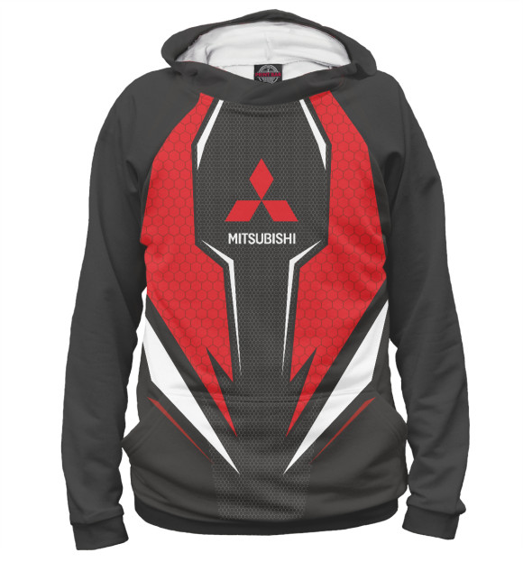 Мужское худи с изображением Mitsubishi Driver team Red цвета Белый