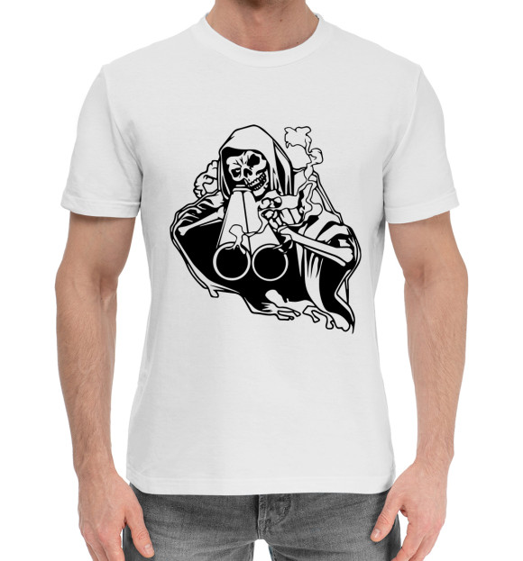 Мужская хлопковая футболка с изображением Смерть с ружьем цвета Белый