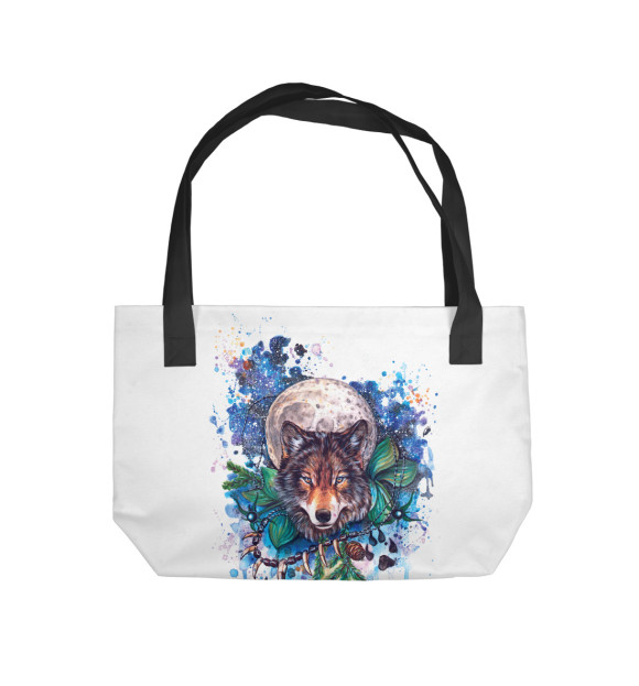 Пляжная сумка с изображением Акварельный волк цвета 