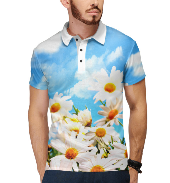 Мужское поло с изображением Ромашки цвета Белый