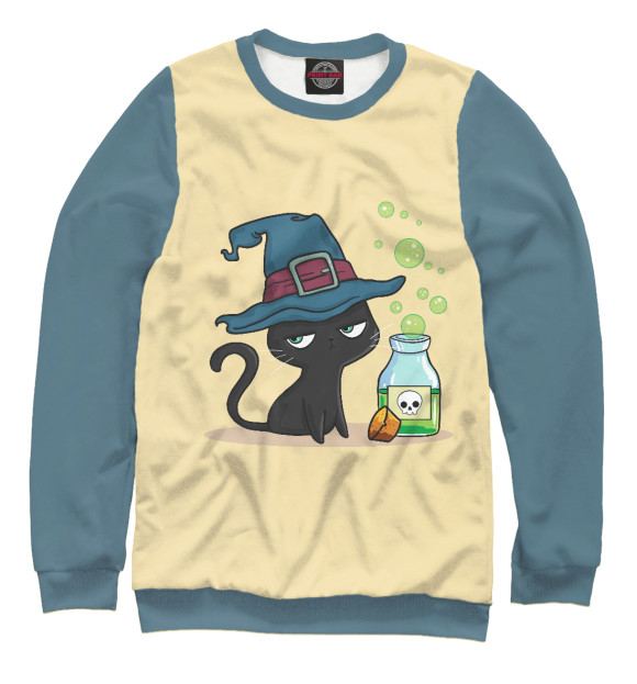 Мужской свитшот с изображением Witch cat цвета Белый