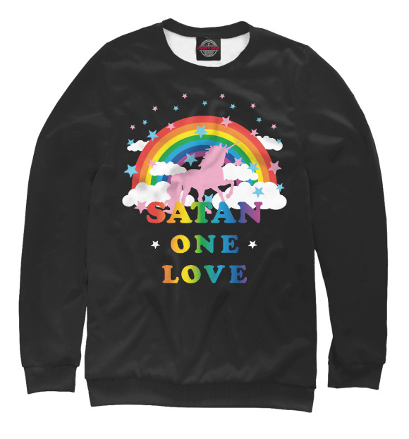 Свитшот для девочек с изображением Satan one love цвета Белый