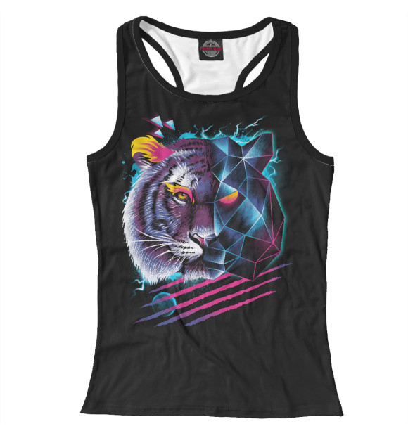 Женская майка-борцовка с изображением Неоновый Тигр цвета Белый