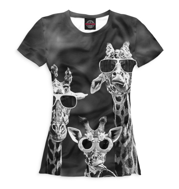 Женская футболка с изображением Жирафы в очках цвета Белый