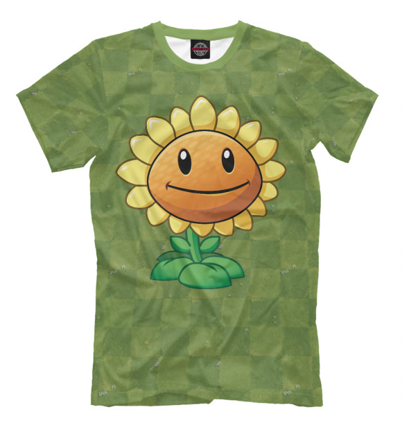 Мужская футболка с изображением Plants vs Zombies Подсолнух цвета Серый