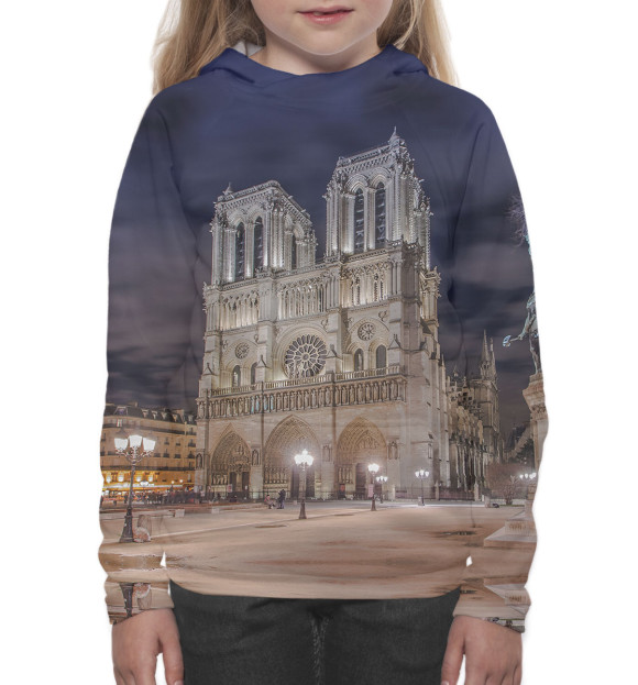 Худи для девочки с изображением Собор Парижской Богоматери цвета Белый