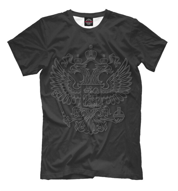 Мужская футболка с изображением Россия Герб 3D цвета Черный