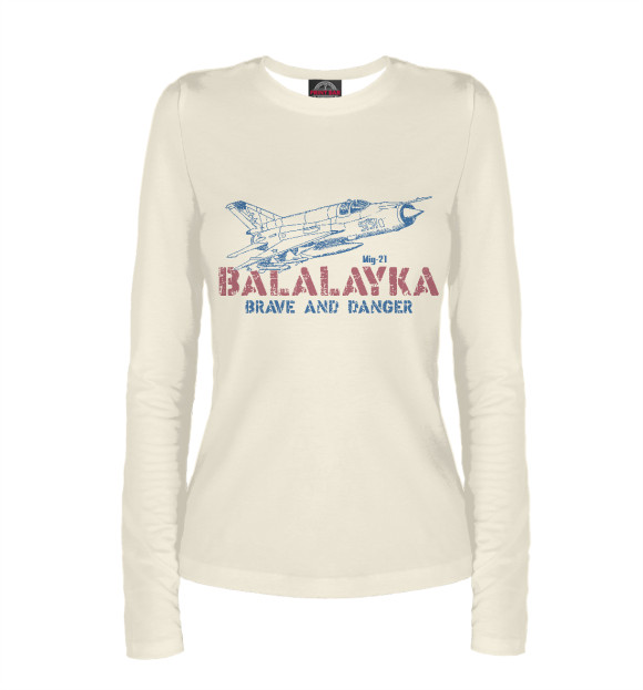 Женский лонгслив с изображением Миг-21 Балалайка цвета Белый