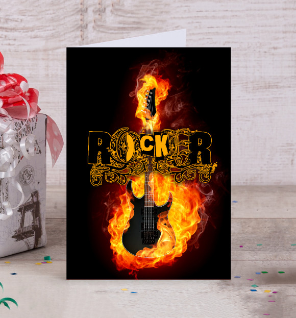 Открытка с изображением Fire Guitar Rocker цвета Белый