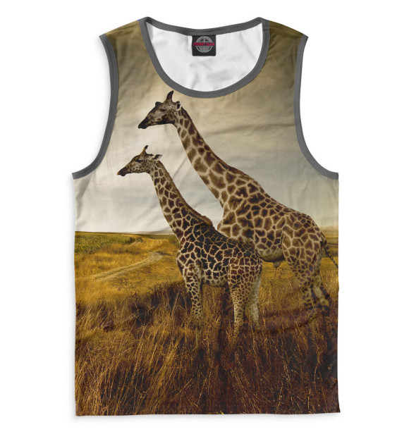 Мужская майка с изображением Жирафы на прогулке цвета Белый