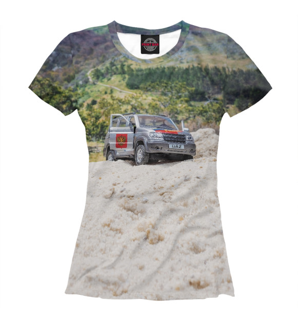 Женская футболка с изображением Вездеход УАЗ ПАТРИОТ цвета Белый