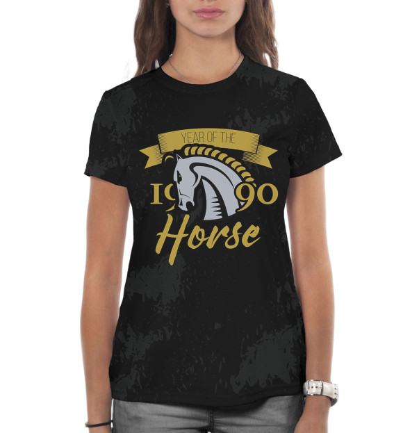 Женская футболка с изображением Год лошади — 1990 цвета Белый