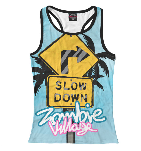 Женская майка-борцовка с изображением Zombie Village цвета Белый