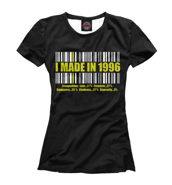 Женская футболка с изображением I MADE IN 1996 цвета Белый