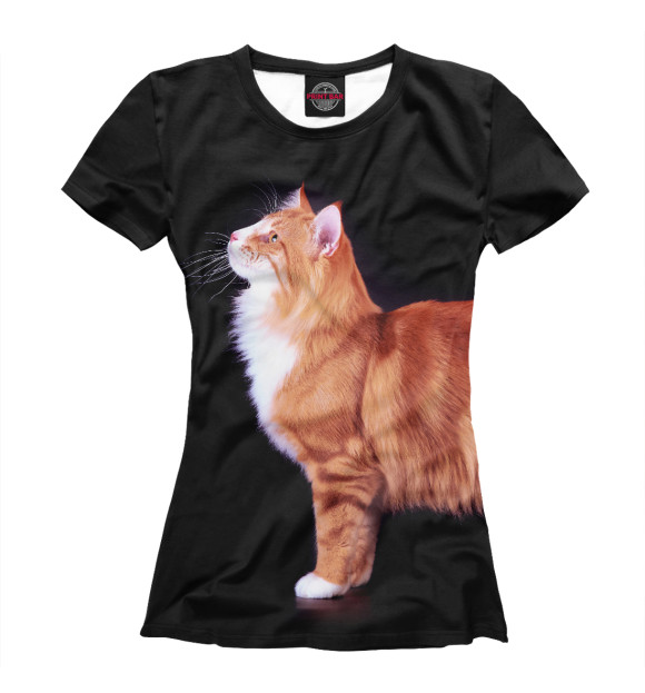 Женская футболка с изображением Кот подмышкой цвета Белый