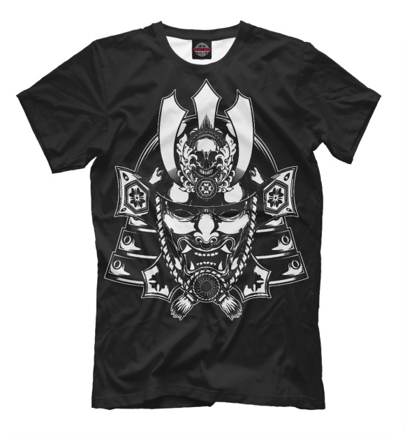 Мужская футболка с изображением Маска самурая цвета Черный