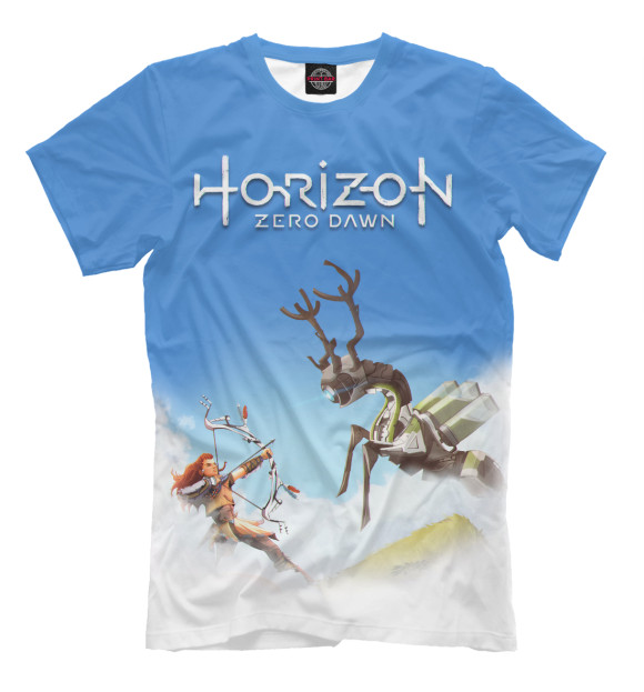 Мужская футболка с изображением Horizon Zero Dawn цвета Грязно-голубой
