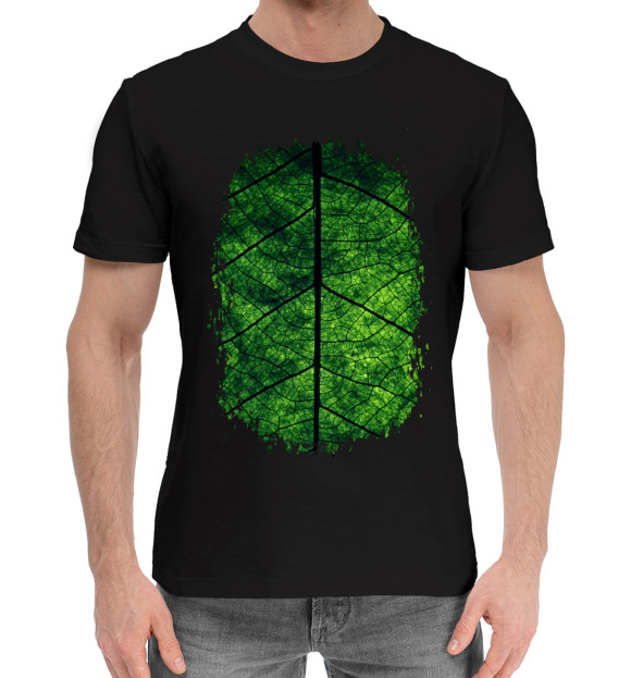 Мужская хлопковая футболка с изображением Лист цвета Черный