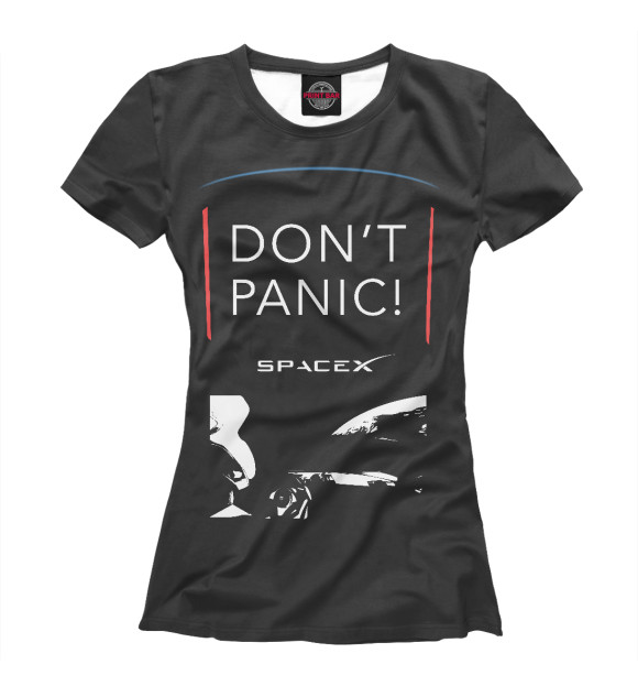 Женская футболка с изображением Tesla Starman Don't Panic цвета Белый