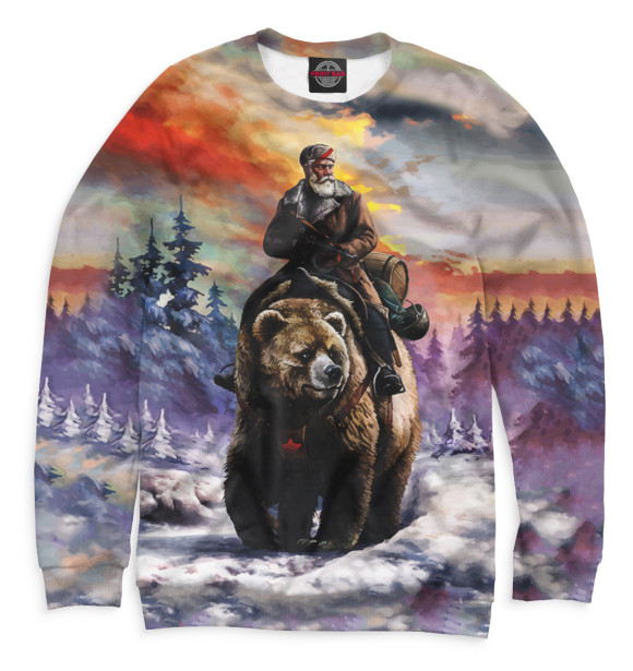 Мужской свитшот с изображением Верхом на медведе цвета Белый