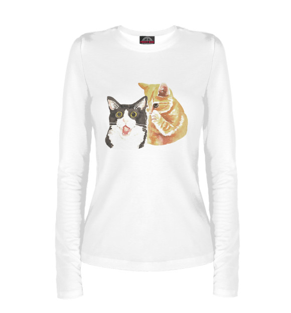 Женский лонгслив с изображением Cats gossiping цвета Белый