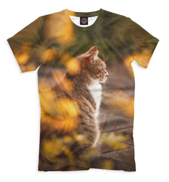 Мужская футболка с изображением Осенний кот цвета Светло-коричневый