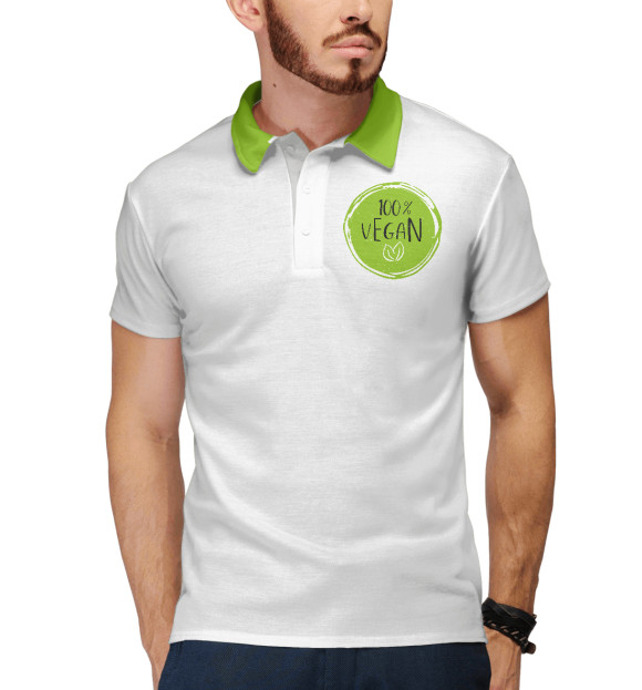 Мужское поло с изображением 100% Vegan цвета Белый