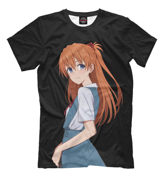 Мужская футболка с изображением Neon Genesis Evangelion - Asuka цвета Черный