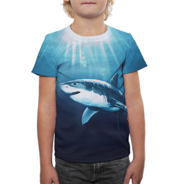 Футболка для мальчиков с изображением Акула цвета Белый