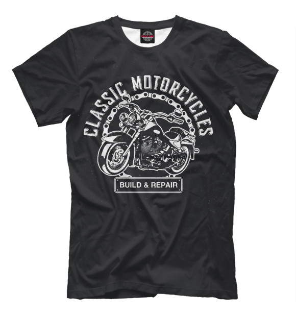 Мужская футболка с изображением Motorcycles цвета Черный