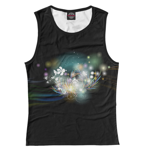 Майка для девочки с притом Волшебные цветы цвета Белый Майка для девочки с изображением Волшебные цветы цвета Белый