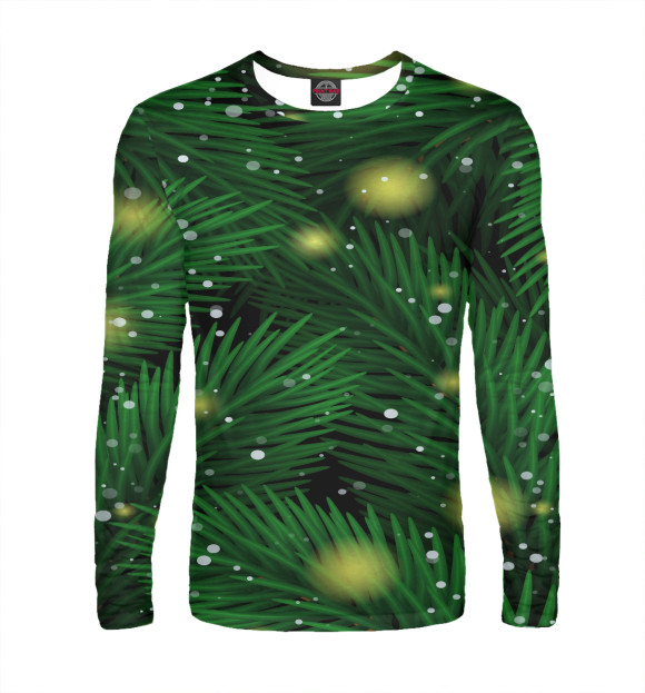 Мужской лонгслив с изображением Новогодняя ёлка цвета Белый