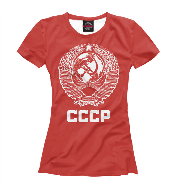 Женская футболка с изображением Герб СССР на красном фоне цвета Белый