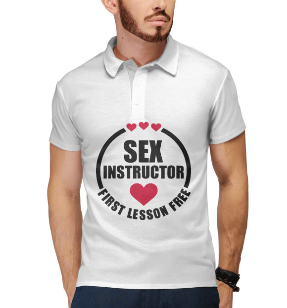 Мужское поло с изображением SEX INSTRUCTOR цвета Белый