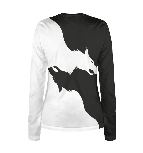 Женский лонгслив с изображением Инь ян волк цвета Белый