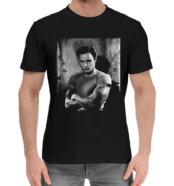 Мужская хлопковая футболка с изображением Марлон Брандо цвета Черный