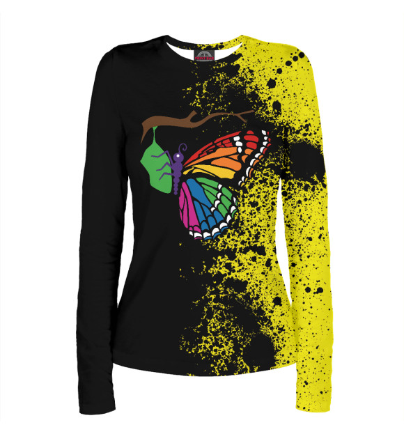 Женский лонгслив с изображением Rainbow Butterfly Emerging цвета Белый