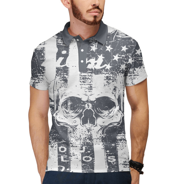 Мужское поло с изображением Черепа цвета Белый