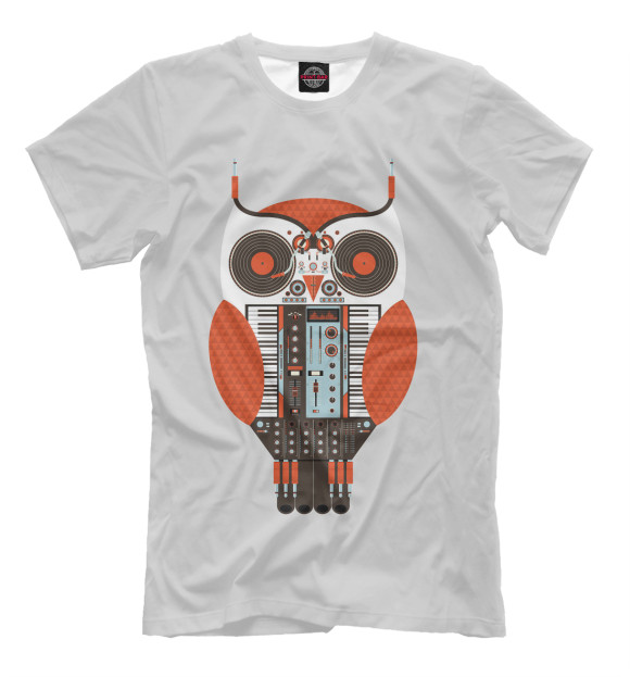 Мужская футболка с изображением Сова диджей цвета Бежевый