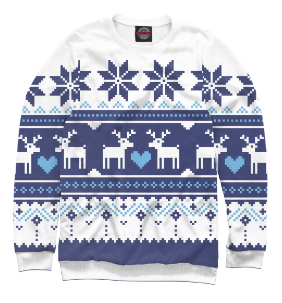 Мужской свитшот с изображением Скандинавский свитер с оленями цвета Белый