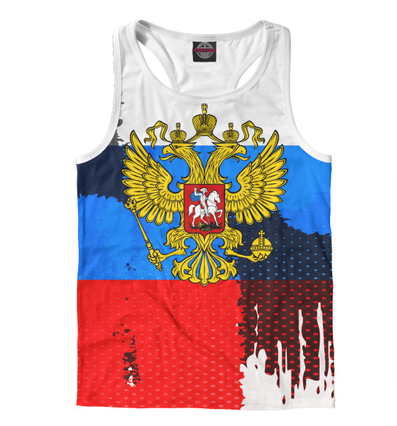 Мужская майка-борцовка с изображением Россия триколор цвета Белый