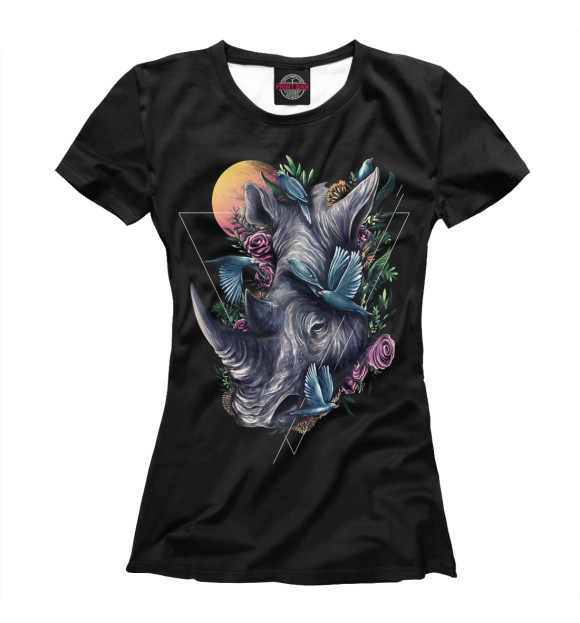 Женская футболка с изображением Экзотический носорог цвета Белый