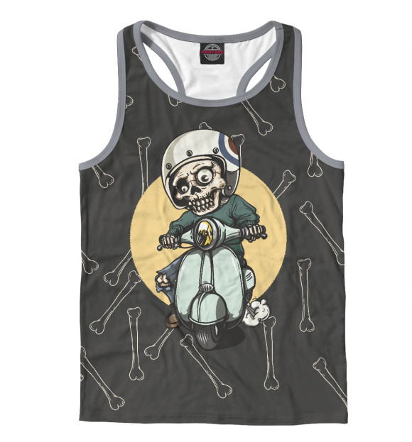 Мужская майка-борцовка с изображением Скелет на мопеде цвета Белый