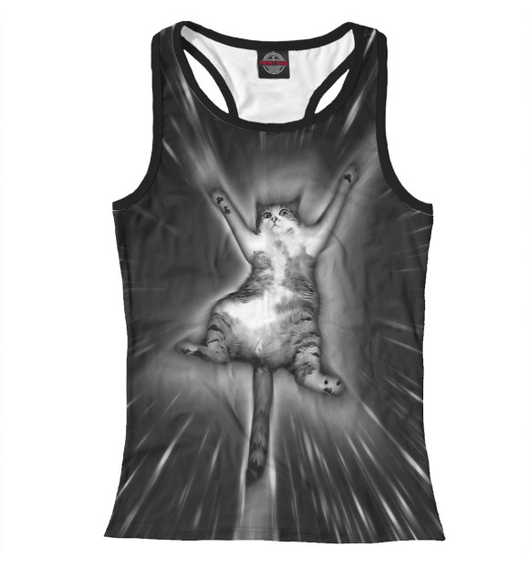 Женская майка-борцовка с изображением Кот в гиперпространстве цвета Белый