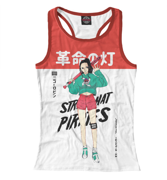 Женская майка-борцовка с изображением One Piece Большой куш цвета Белый