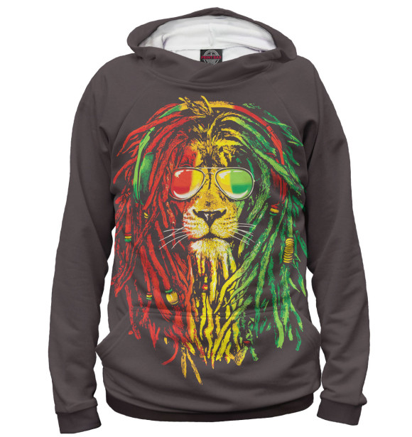 Мужское худи с изображением Лев цвета Белый